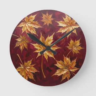 Reloj Redondo Mediano Hojas de Arce Doradas Pintura de Otoño