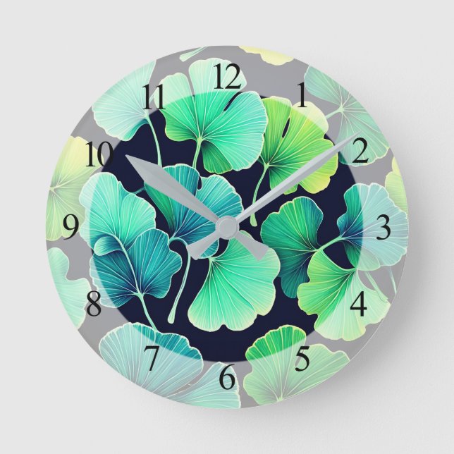 Reloj Redondo Mediano Hojas de Ginko biloba (Anverso)