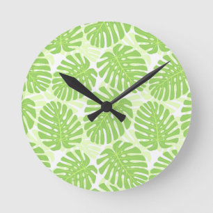 Reloj Redondo Mediano Hojas De La Planta Tropical - Modelo Monstera