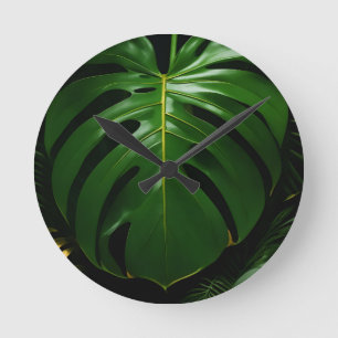 Reloj Redondo Mediano Hojas de Monstera Gold Jungle Glamour