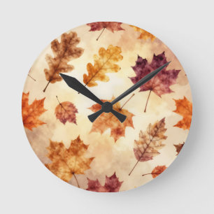 Reloj Redondo Mediano Hojas de otoño acuarela patrón de otoño