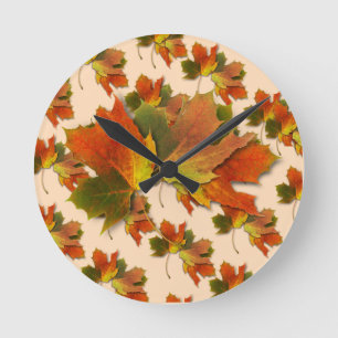 Reloj Redondo Mediano Hojas de otoño naranjas y amarillas