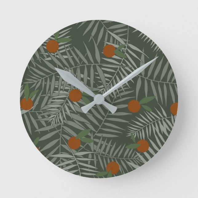 Reloj Redondo Mediano Hojas de palma y Naranjas (Anverso)