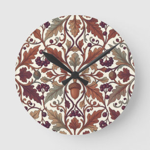 Reloj Redondo Mediano Hojas de roble bellotas bayas estilo William Morri