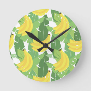 Reloj Redondo Mediano Hojas del plátano y modelo de la fruta