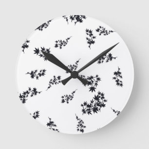 Reloj Redondo Mediano Hojas negras y blancas