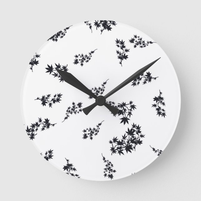 Reloj Redondo Mediano Hojas negras y blancas (Anverso)