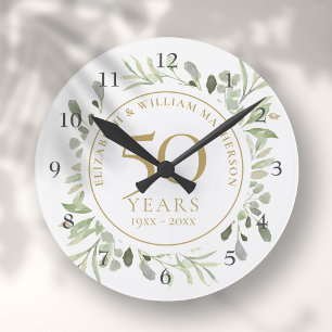 Reloj Redondo Mediano Hojas suaves de acuarela 50 aniversario