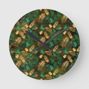 Reloj Redondo Mediano Hojas tropicales de color verde selva