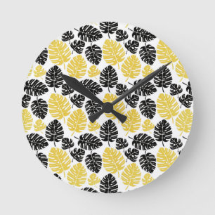 Reloj Redondo Mediano Hojas tropicales en oro y negro
