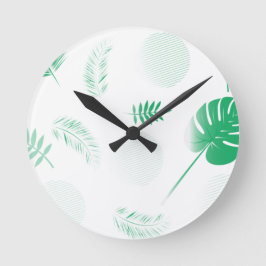 Reloj Redondo Mediano Hojas verdes tensas sobre blanco