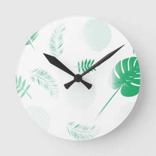 Reloj Redondo Mediano Hojas verdes tensas sobre blanco