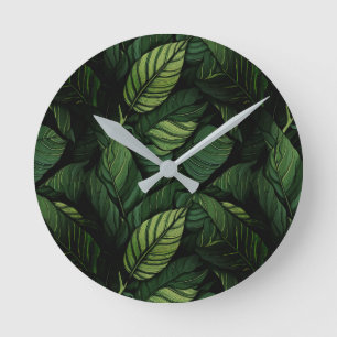 Reloj Redondo Mediano Hojas Verdes Tropicales Regalo de inauguración de 