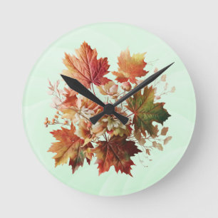 Reloj Redondo Mediano Hojas y flores de otoño en el arte de Bouquet en o