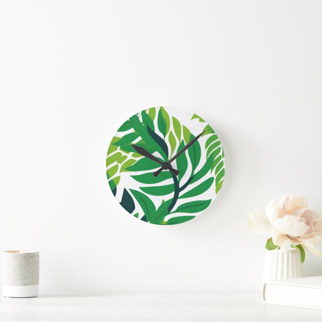 Reloj Redondo Mediano Hojas y plantas tropicales (Hogar)