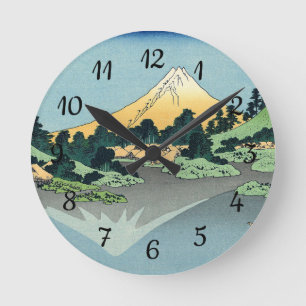 Reloj Redondo Mediano Hokusai Monte Fuji reflexiona en el lago Kawaguchi