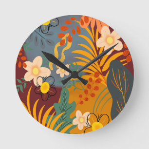 Reloj Redondo Mediano Hola Primavera Hora de la Felicidad, Floral Tropic