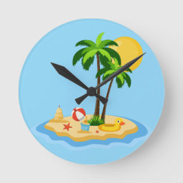 Reloj Redondo Mediano Hola Verano Sol Retro Círculo Vintage Playa