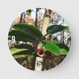Reloj Redondo Mediano Holly Leaves I Holiday Botanical