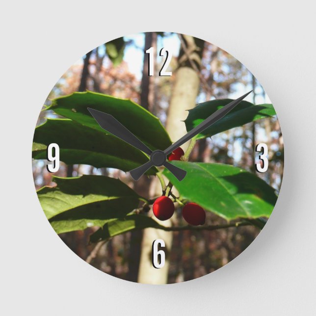 Reloj Redondo Mediano Holly Leaves I Holiday Botanical (Anverso)