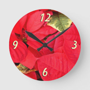 Reloj Redondo Mediano Holly Point Poinsettias Navidades Holiday Floral