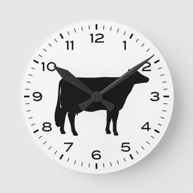 Reloj Redondo Mediano Holstein Cow Silhouette Black and White (Anverso)