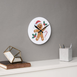 Reloj Redondo Mediano Hombre de Jengibre Navideño Festivo y Adorable Gal