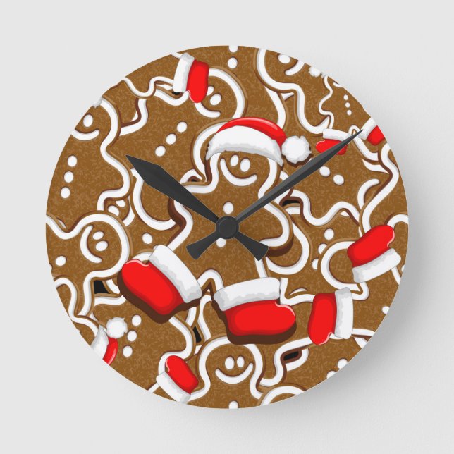 Reloj Redondo Mediano Hombre de pan de jengibre Navidades Santa Claus (Anverso)