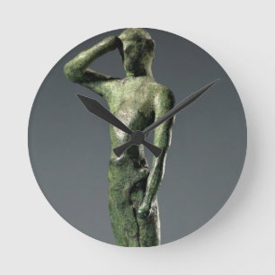Reloj Redondo Mediano Hombre en el rezo, escultura de bronce griega