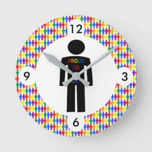 Reloj Redondo Mediano Hombre gay LGBTQ Silhouette y hombres arcoiris