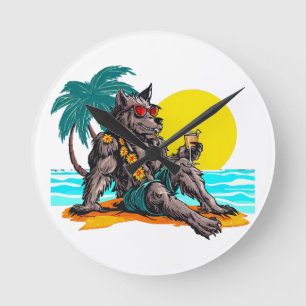 Reloj Redondo Mediano hombre lobo de vacaciones