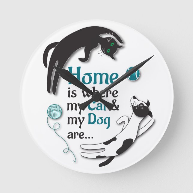 Reloj Redondo Mediano Home is where my Cat & my Dog are (Anverso)