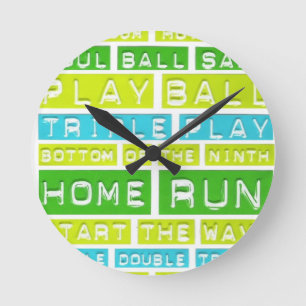 Reloj Redondo Mediano Home Run, Play Ball, Green, Blue y White