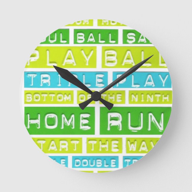 Reloj Redondo Mediano Home Run, Play Ball, Green, Blue y White (Anverso)