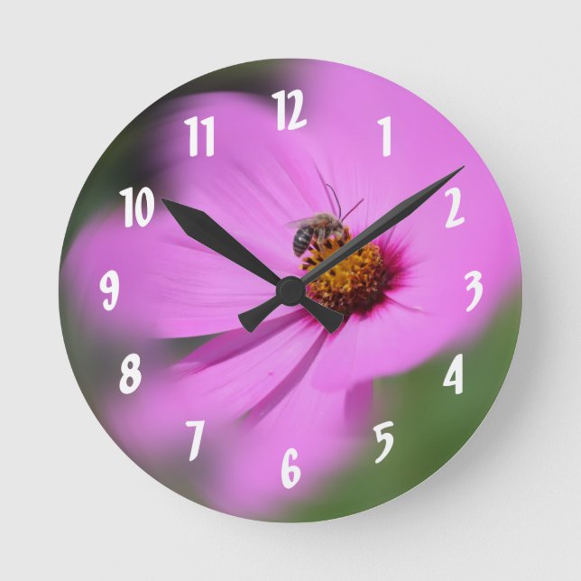 Reloj Redondo Mediano Honey Bee On Cosmos Flower (Anverso)