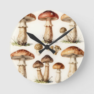 Reloj Redondo Mediano Hongo Toadstool Botánico Vintage Fungi