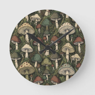 Reloj Redondo Mediano Hongos del Bosque Vintage Cottagecore Malhumorado