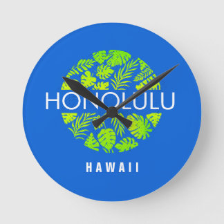 Reloj Redondo Mediano Honolulu Hawaii Nombre Tropical Personalizado