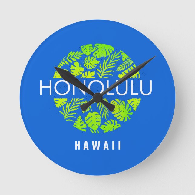 Reloj Redondo Mediano Honolulu Hawaii Nombre Tropical Personalizado (Anverso)