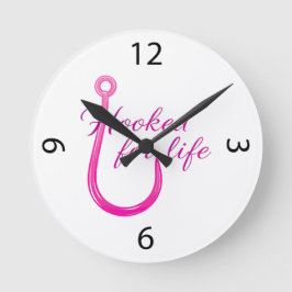 Reloj Redondo Mediano Hooked for Life Pink Fishing Hook
