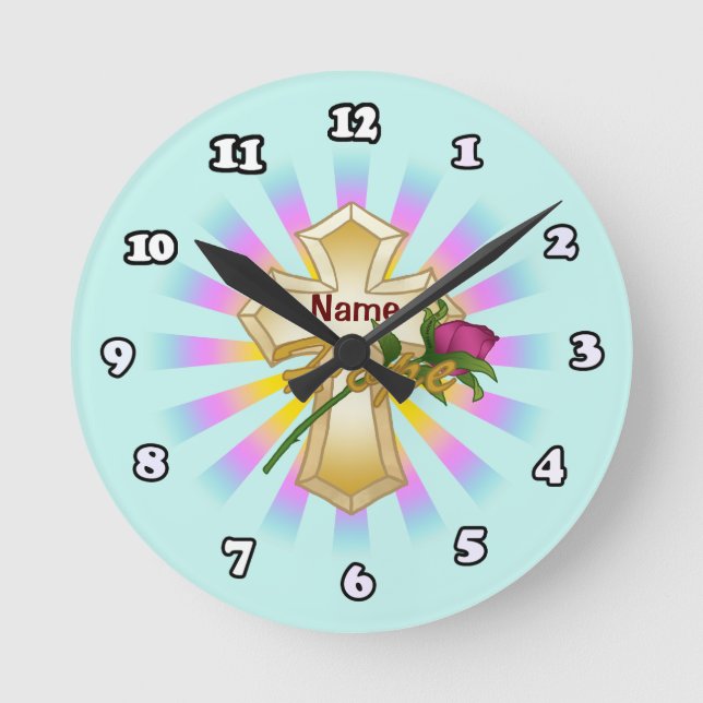 Reloj Redondo Mediano Hope Rosa Christian Cross clock (Anverso)