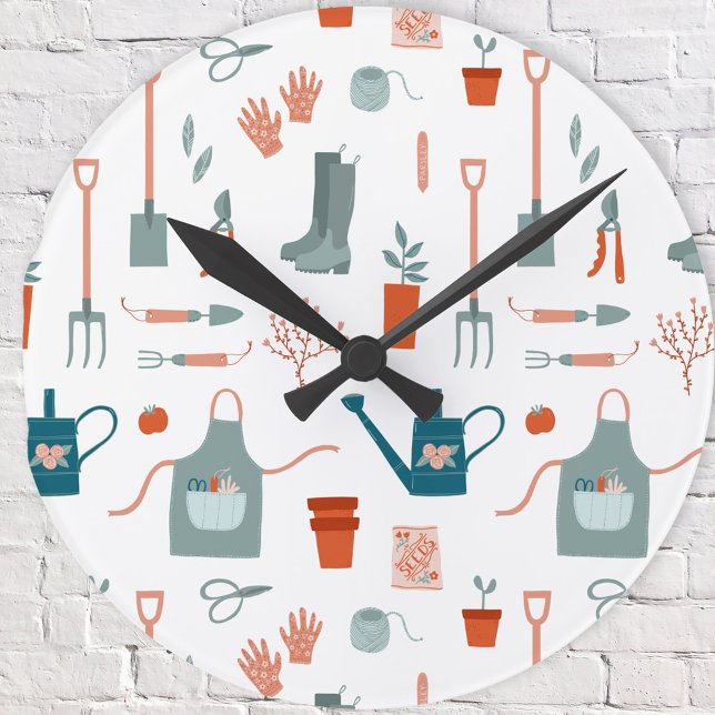 Reloj Redondo Mediano Hora de jardinería divertida (Fun Gardening Time wall clock for gardeners)