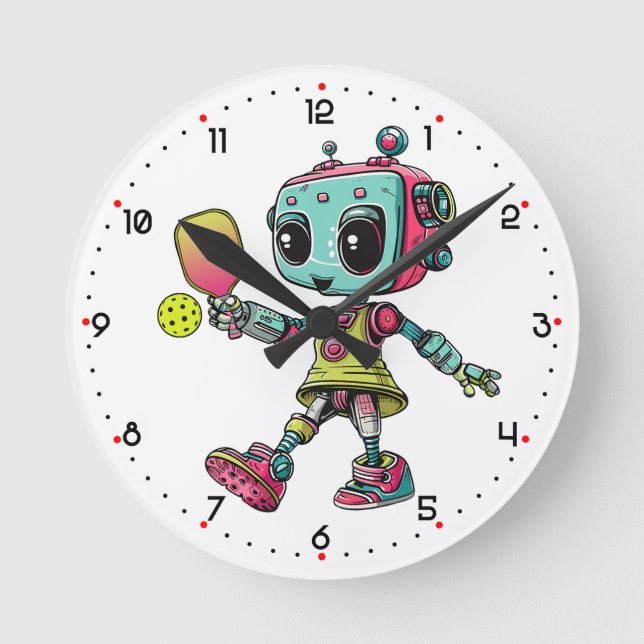Reloj Redondo Mediano ¡Hora del DINK-O-TRON!  Pickleball  (Anverso)