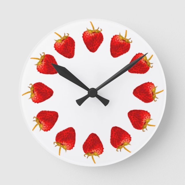 Reloj Redondo Mediano Horas de fresa rojas 12 Círculo de fresas (Anverso)