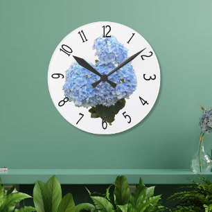Reloj Redondo Mediano Hortensia Azul en Forma de Corazón