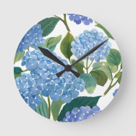 Reloj Redondo Mediano Hortensias Azules | Hermoso Arbusto Floral