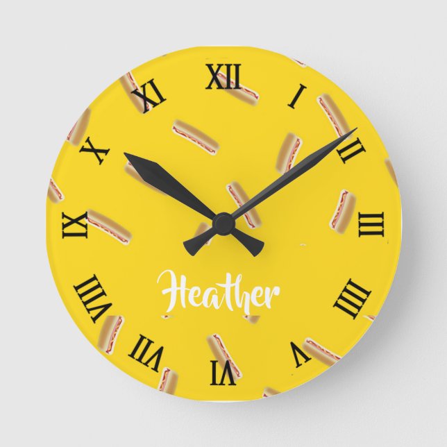 Reloj Redondo Mediano Hot dog pattern on yellow (Anverso)