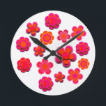 Reloj Redondo Mediano Hot Pink and Orange Flowers<br><div class="desc">Pretty,  pop art Hot Pink and orange flowers that customers can have fun with moving around,  removing or resizing.
By celeste@khoncepts.com</div>