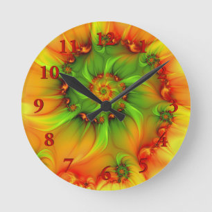 Reloj Redondo Mediano Hot Summer Green Orange Abstract Colorful Fractal