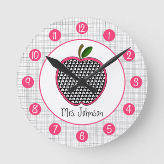 Reloj Redondo Mediano Houndstooth Apple personalizado registra para los